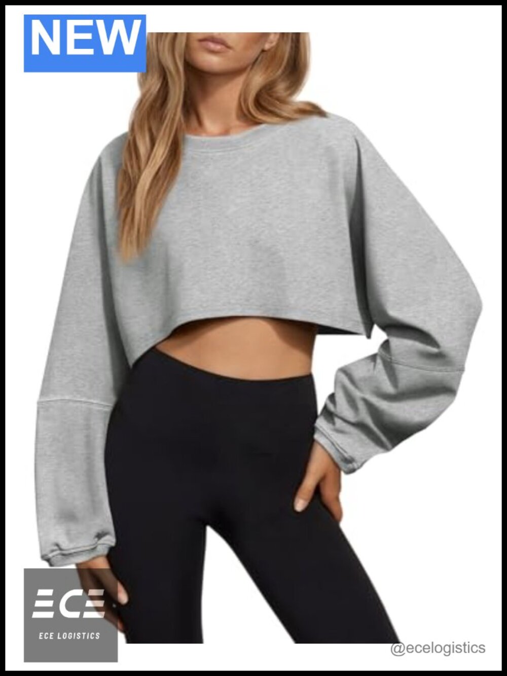 Long Sleeve Crop Top Crew Neck Drop Shoulder Cotton Blend Yoga Workout Tee